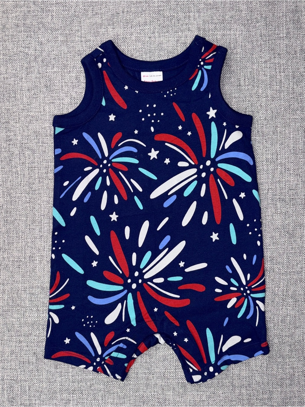 Hanna Andersson 18-24m NWOT Fireworks Print Sleeveless Baby Romper
